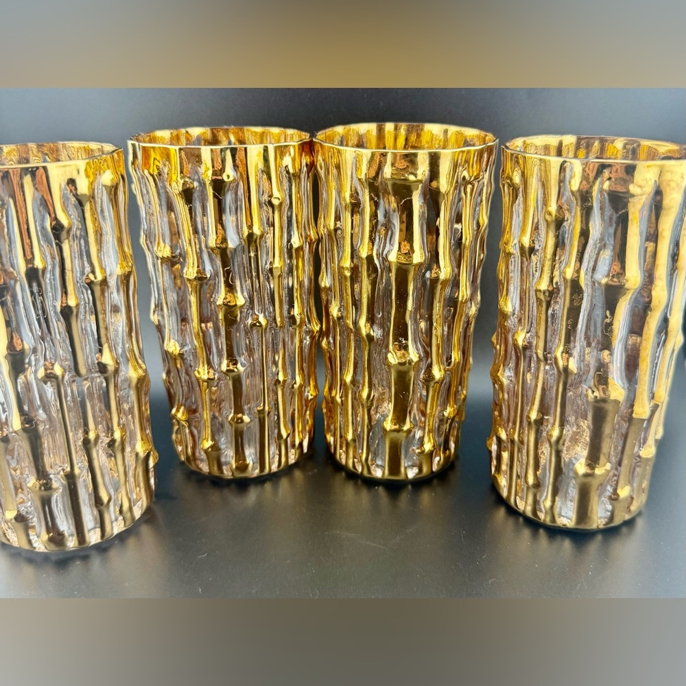 4 Imperial Glass. “Bambu Gold” 14oz raised 24kt gold. Highball - Picture 3 of 15